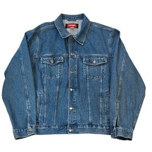 VTG 90s/Y2K Wrangler Hero Denim Trucker Jacket Dark Blue Cowboy Utility 2XLT